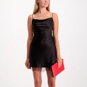 Alice & Olivia Harmony Slip Dress with Lace Trim in Black